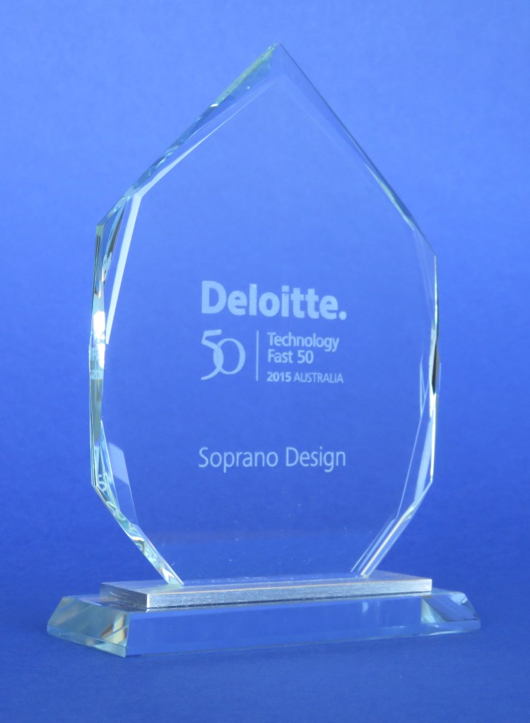 A photo of Soprano Design's award for the 2015 Deloitte Technology Fast 50 for Australia
